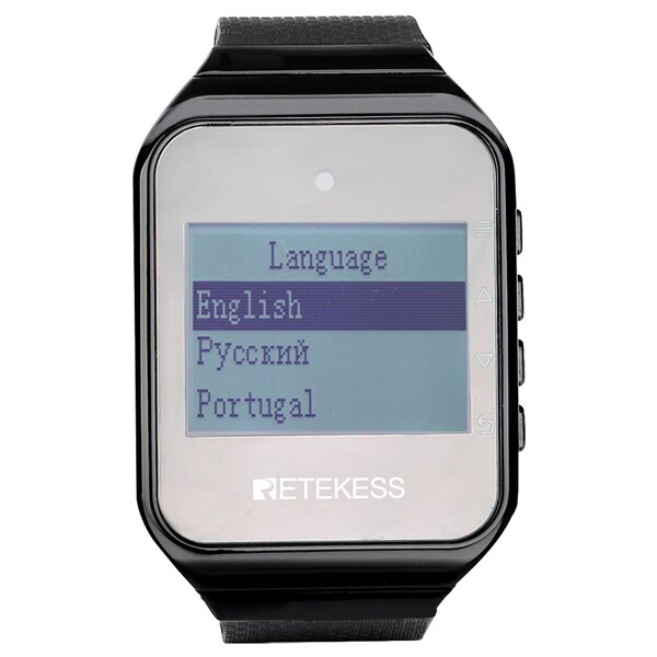 Retekess Wireless Calling System Nurse Call Watch Receiver+10 Call Bell Emergency Call Button for the Elderly Call Service: Black-EN-RU-PT