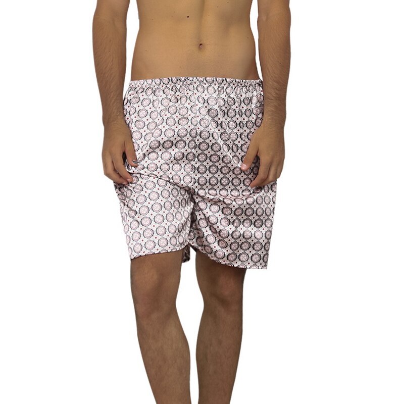 Silke satin print nattøj shorts elastisk talje mærke bløde pyjamas bukser sommer mænd hjemme korte pyjamas bukser: Rød runde / Xxl