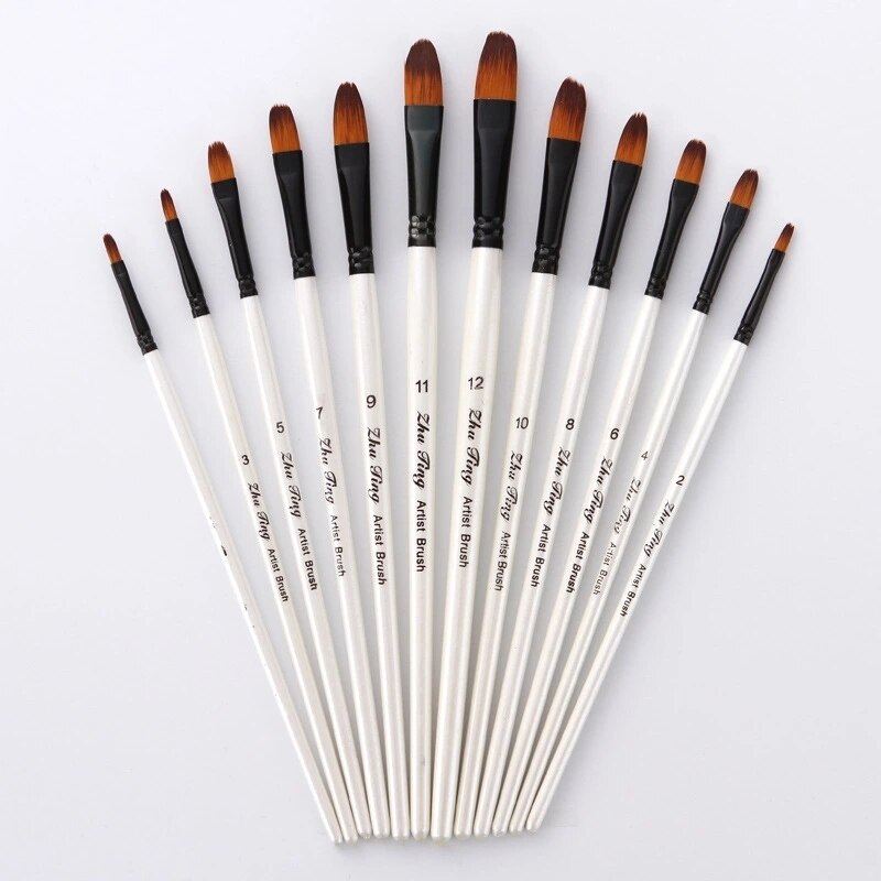 12 Stuks Nylon Haar Houten Handvat Aquarel Penseel Pen Set Voor Leren Diy Olie Acryl Schilderen Art Penselen levert