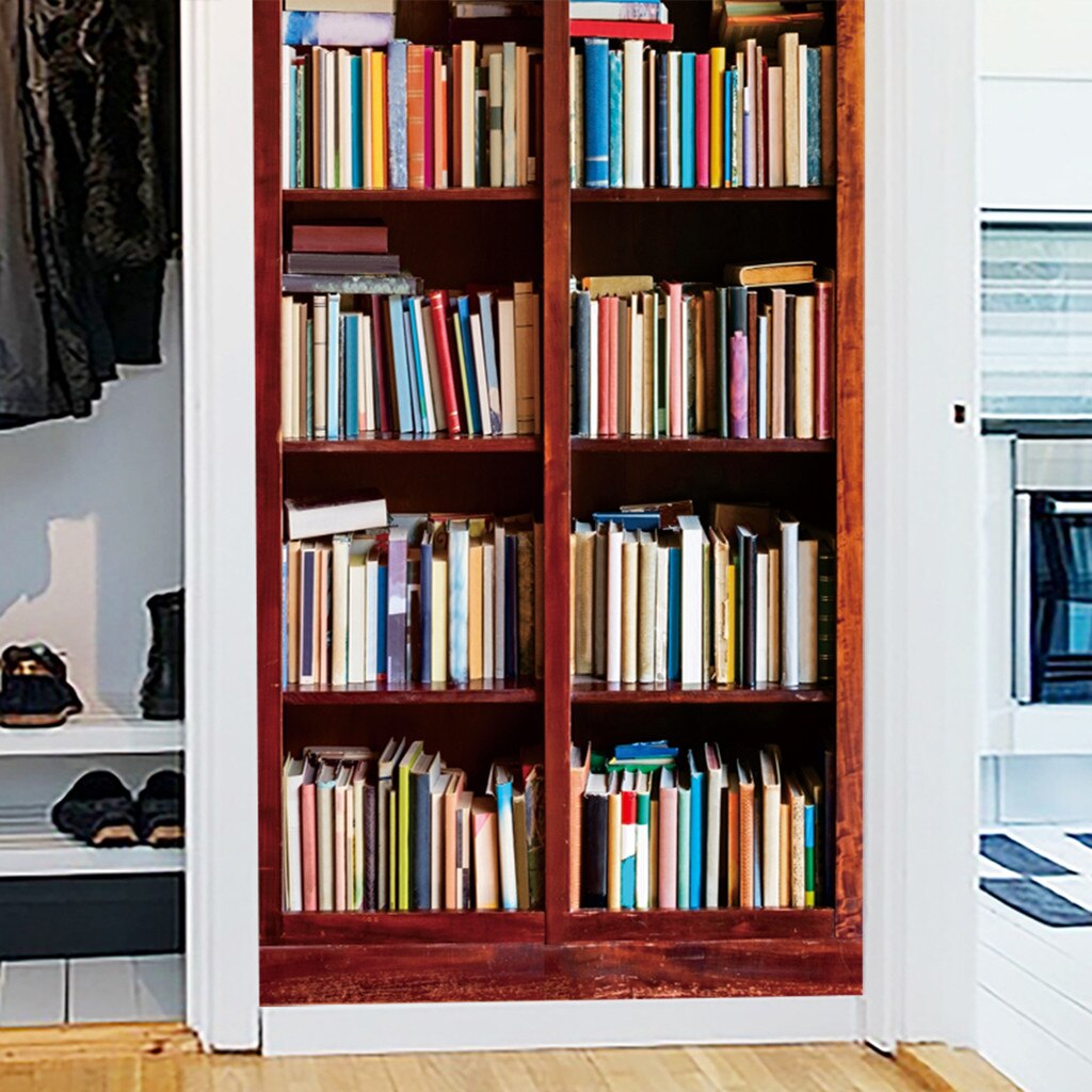 Bookshelf Bookcase Stereo Door Stickers Removable Waterproof Self-adhesive Wall Stickers Bedroom DIY Wallpaper Sticker 19Dec23