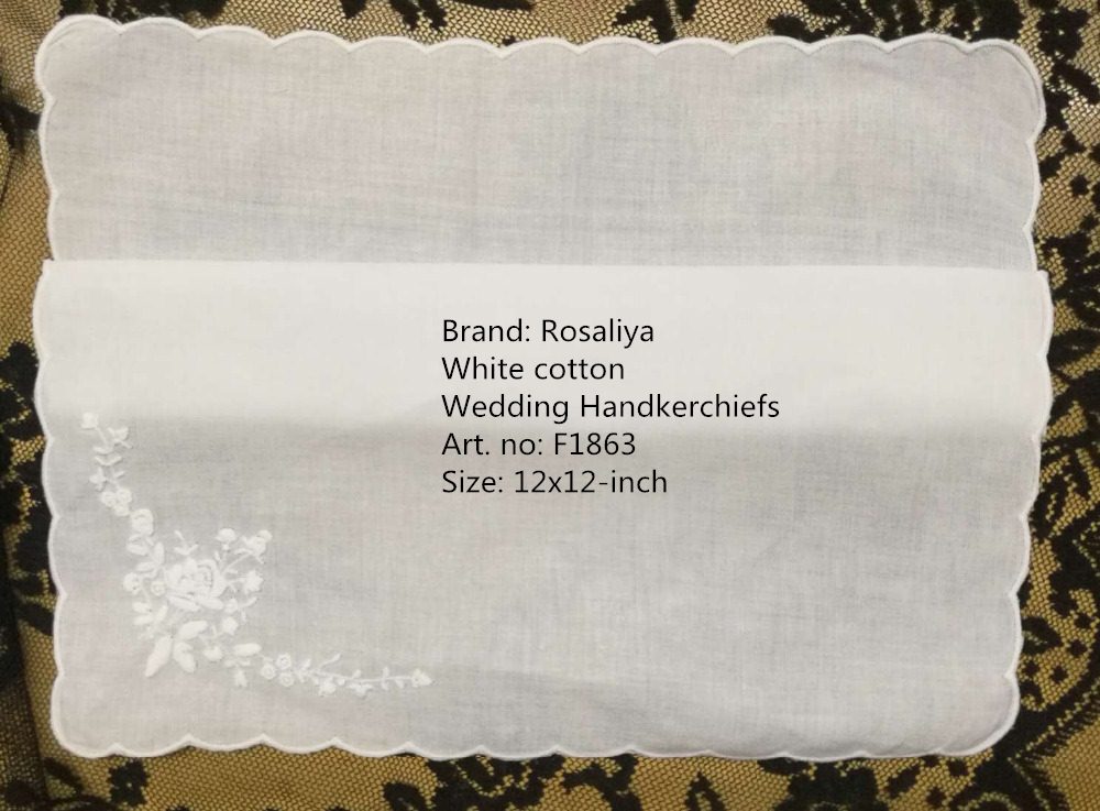Set  of 12 vita bomull dam näsdukar 12- tums bröllopsnäsduk kvinnor näsduk med scallooed kanter &amp; broderade blommor