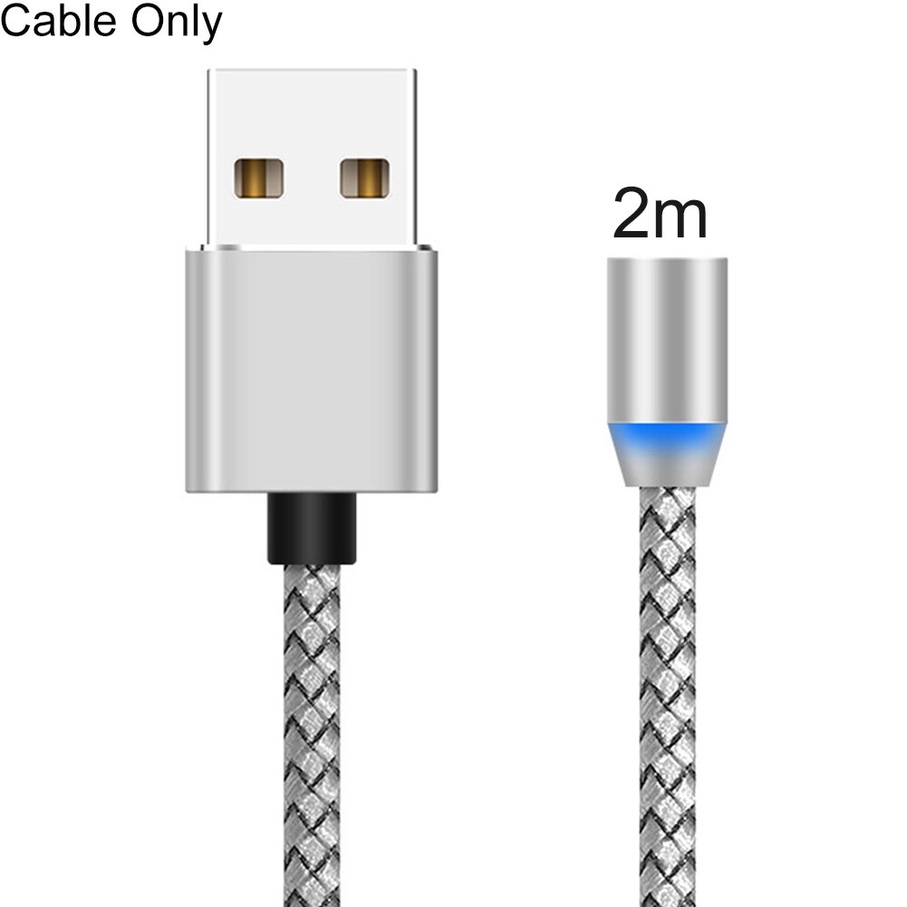 Cable de datos de carga rápida magnético 1/2m 3.1A Micro USB tipo C para Cable de teléfono móvil Android iPhone Cable USB: 2m Silver Cable Only