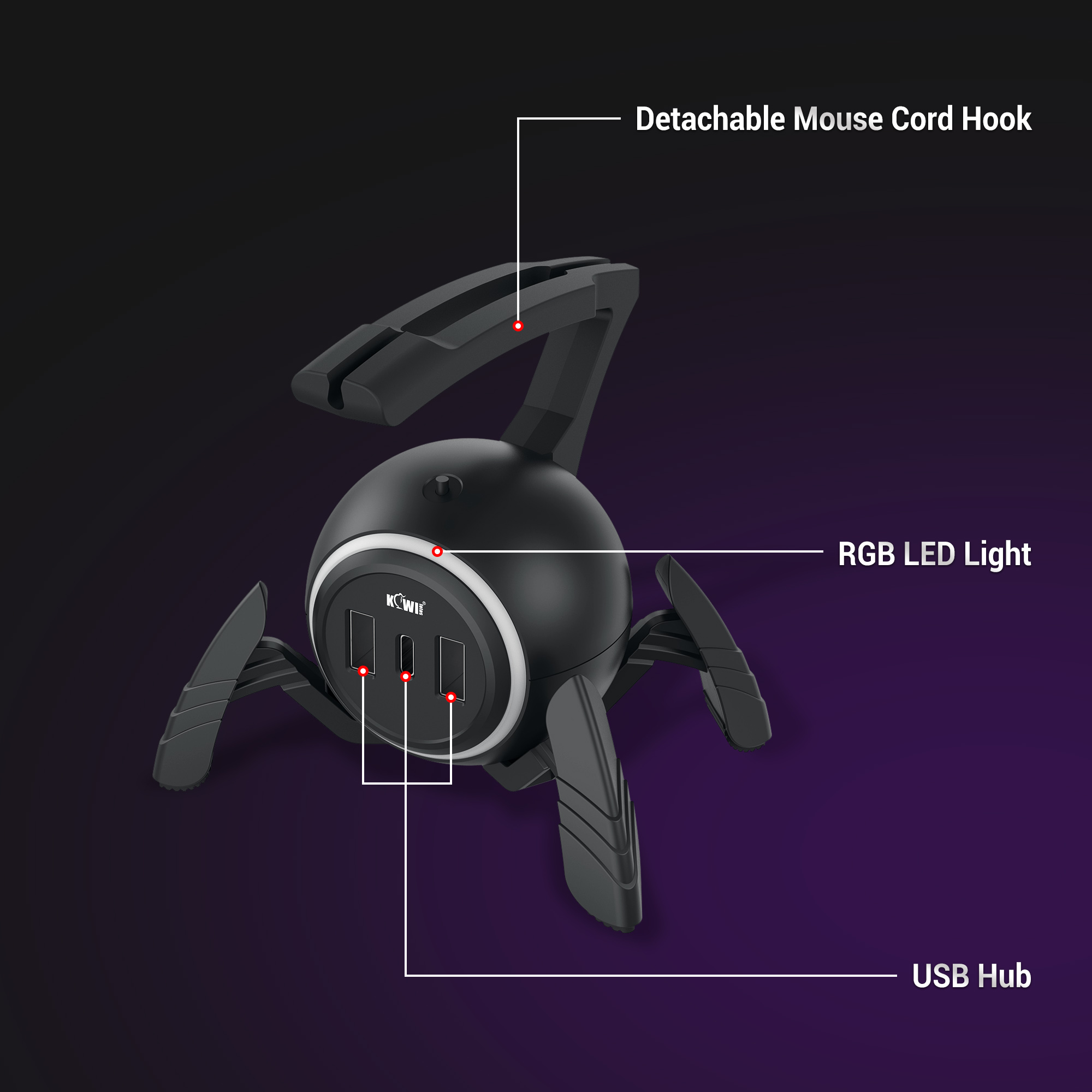 Muis Bungee Muis Kabelhouder Snoerclip Draadorganizer Flexibel voor muizen die Esports Gaming spelen met 3 USB-poorten en RGB-licht