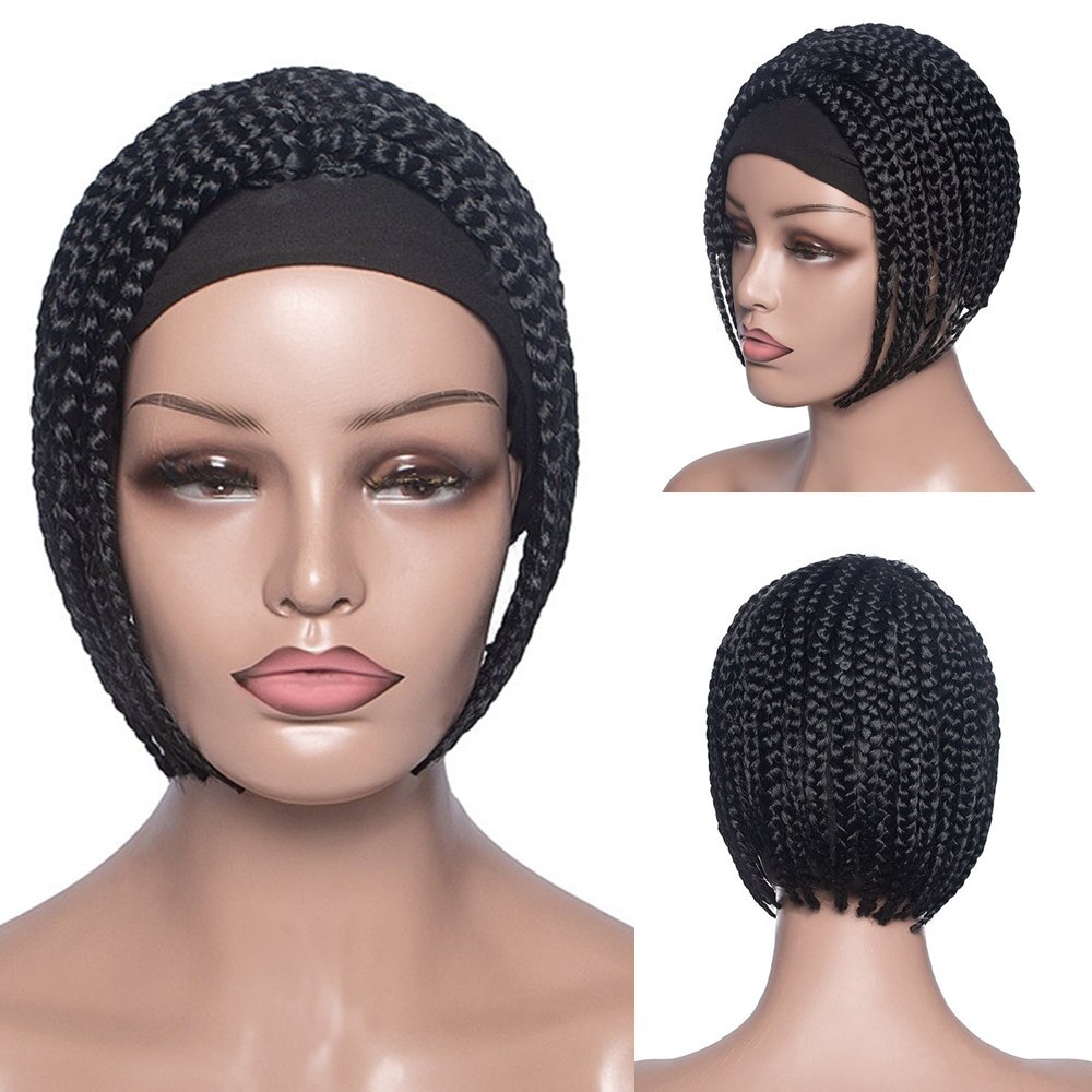 GURUILAGU Short Braided Box Braids Wigs For Black Women Synthetic Hair Headband Wig Women Braided Wigs African Natural Bob Wig