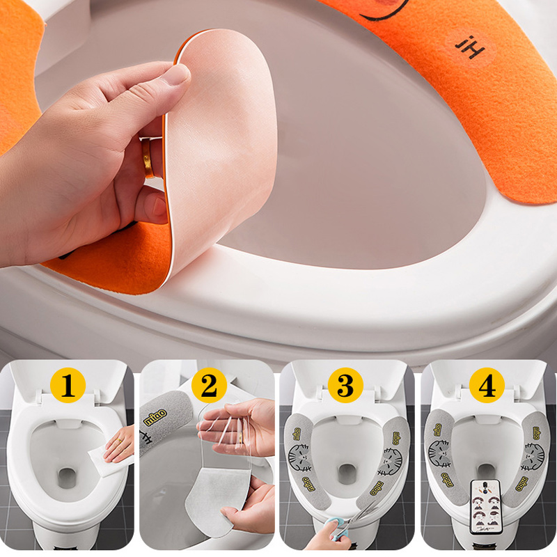 Closestool Sticky Seat Mat Toilet Seat Cover Crystal Velvet Soft WC Paste Washable Reusable Bathroom Warmer Seat Lid Cover
