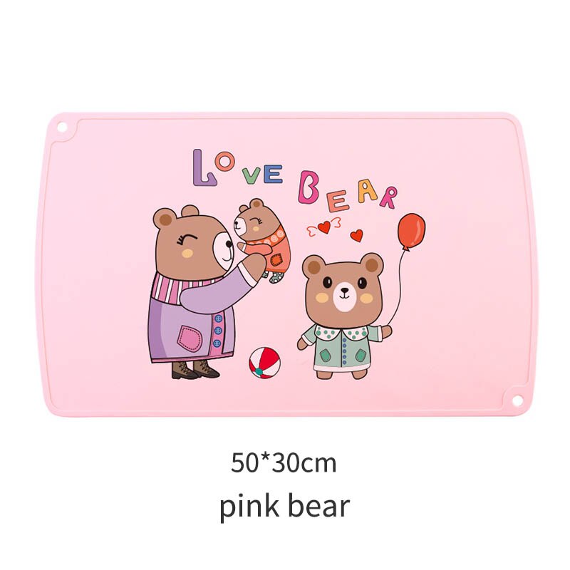 Kids Table Placemats Cartoon Animal Print Waterproof Food Grade Silicone Non-slip Table Mats Anti-scald Baby Feeding Pad 30*50cm: pink bear