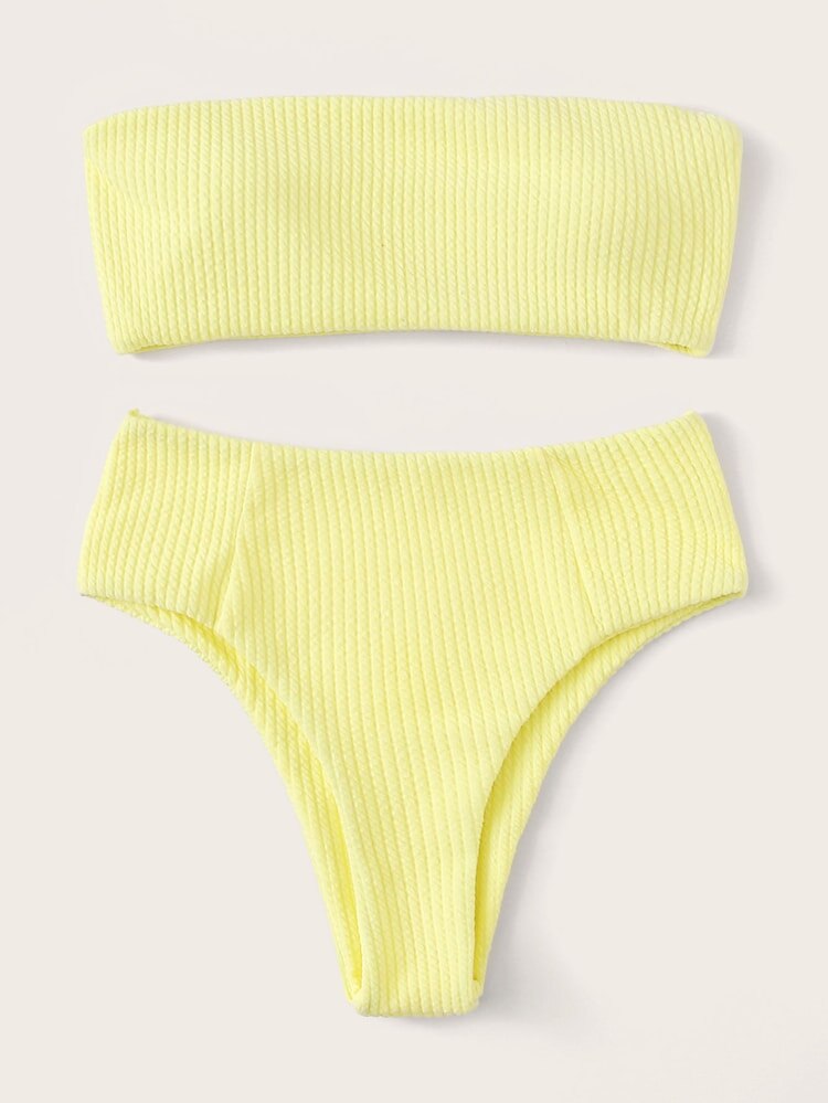 Vrouwen Strapless Bikini Sexy Bandeau Bikini Set Twee Stuk Badpak Off Schouder Badpak Met Gevoerde Vrouwelijke Strand Bikini: BQ21 Yellow / L