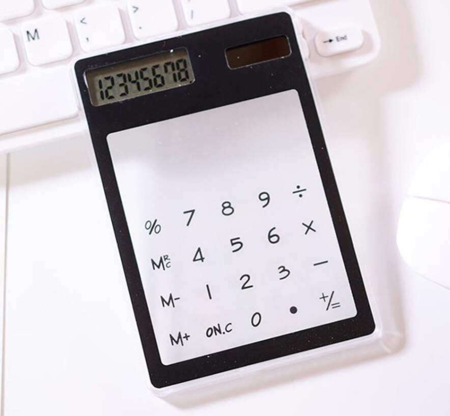 Universal 8 Digit Screen Ultra slim Transparent Solar CalculatorStationery Clear Scientific Calculator Office: Black