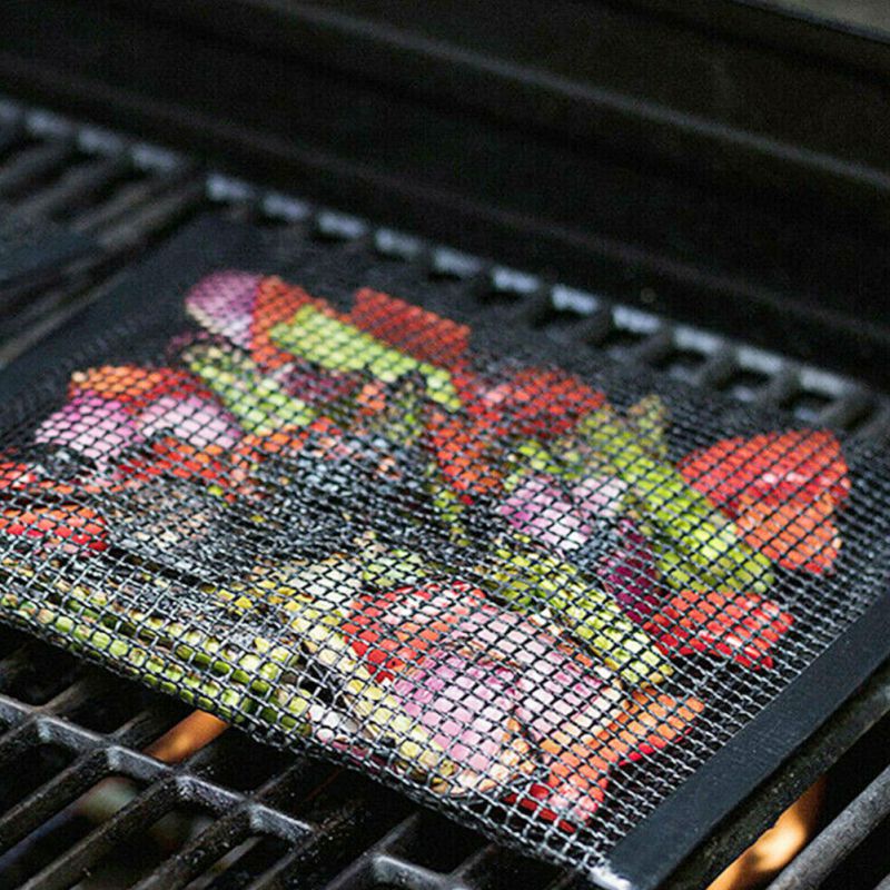 Mesh grillpose non-stick varmebestandige måtter holdbar grill bagning bbq bagepose til udendørs picnic ovn madlavning 2