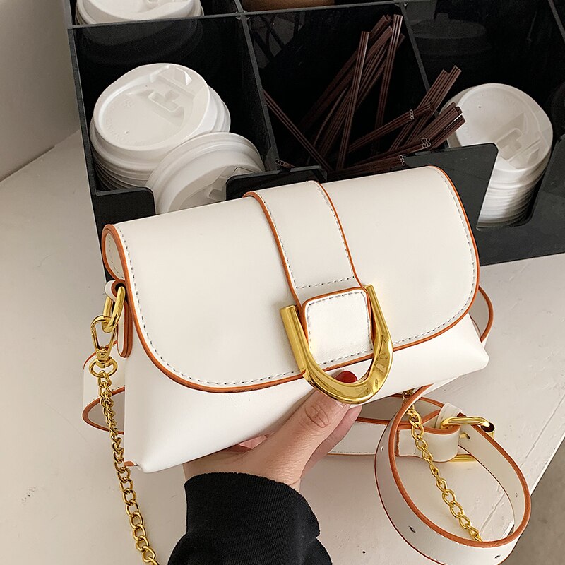 Bolso cruzado cuadrado de color sólido para mujer, bandolera pequeña de pecho de cuero PU, bolso de , bandolera de hombro, novedad de: Blanco