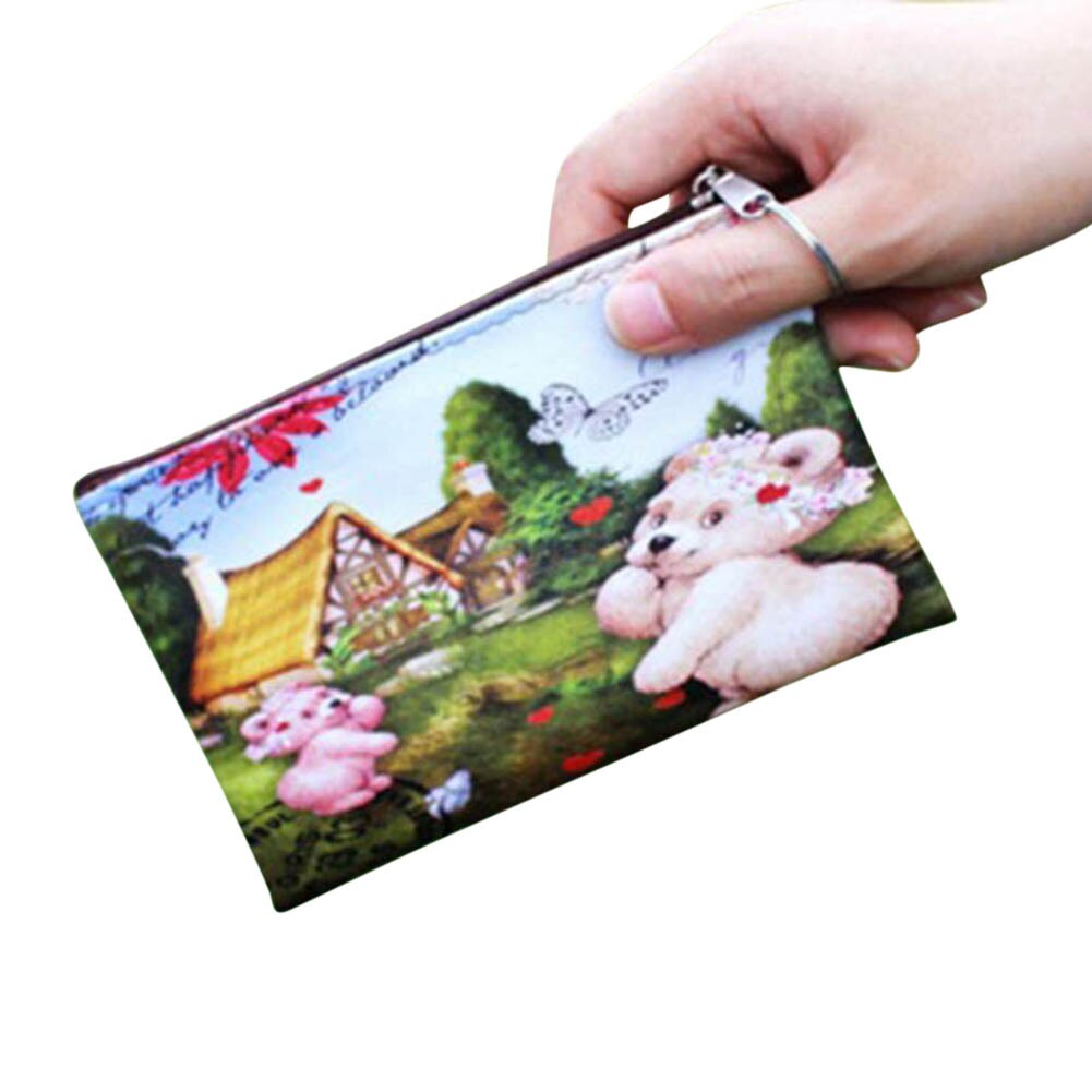 Women Coin Purse PU Leather Clutch Bag Cartoon Animals Elephant Owl Giraffes Deer Graffiti Lady Girl Wallet UND: 8