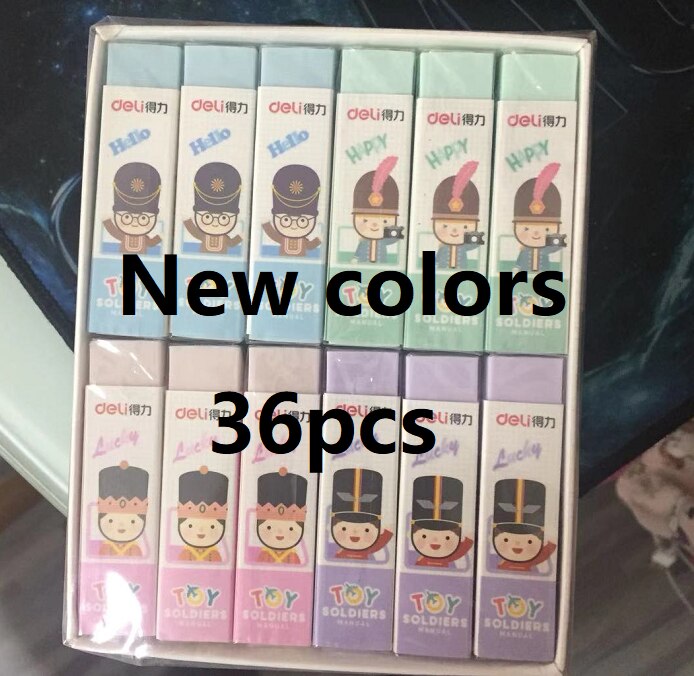 1 Pack 36Pcs Candy Colors Eraser Soft PVC 4B Pencil Erasers For School Office Small Size 60x15x15mm Clear Good to Use Deli 3045: Default Title