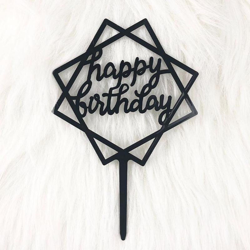 1pc glitter feliz aniversário bolo topper acrílico carta preto cor de ouro bolo topo bandeira decoração crianças aniversário festa de casamento suprimentos