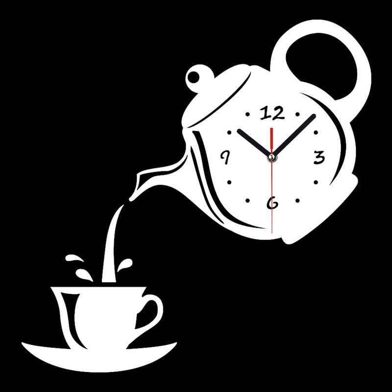 DIY 3D Wall Clock Acrylic Coffee Cup Teapot Decorative Kitchen Wall Clocks Living Room Dining Room Home Decor Clock