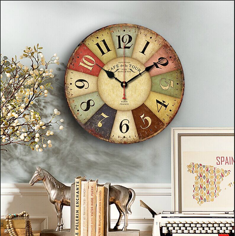 Retro Wooden Wall Clock Roman Numeral Hanging Clocks Silent Quartz Clocks Wall Art Home Decor Stylish Digital Clock Decorations