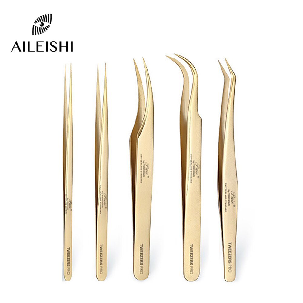 Rvs Wimpers Pincet Professionele Voor Wimpers Extension Gold Decor Anti-Statische Wimper Tweezer Make-Up Tools
