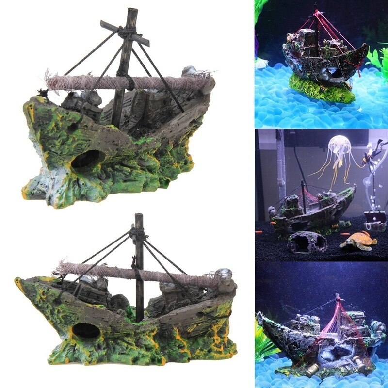Aquarium Ornament Wreck Gezonken Zeilboot Destroyer Aquarium Cave Decor Fish Tank Accessoires