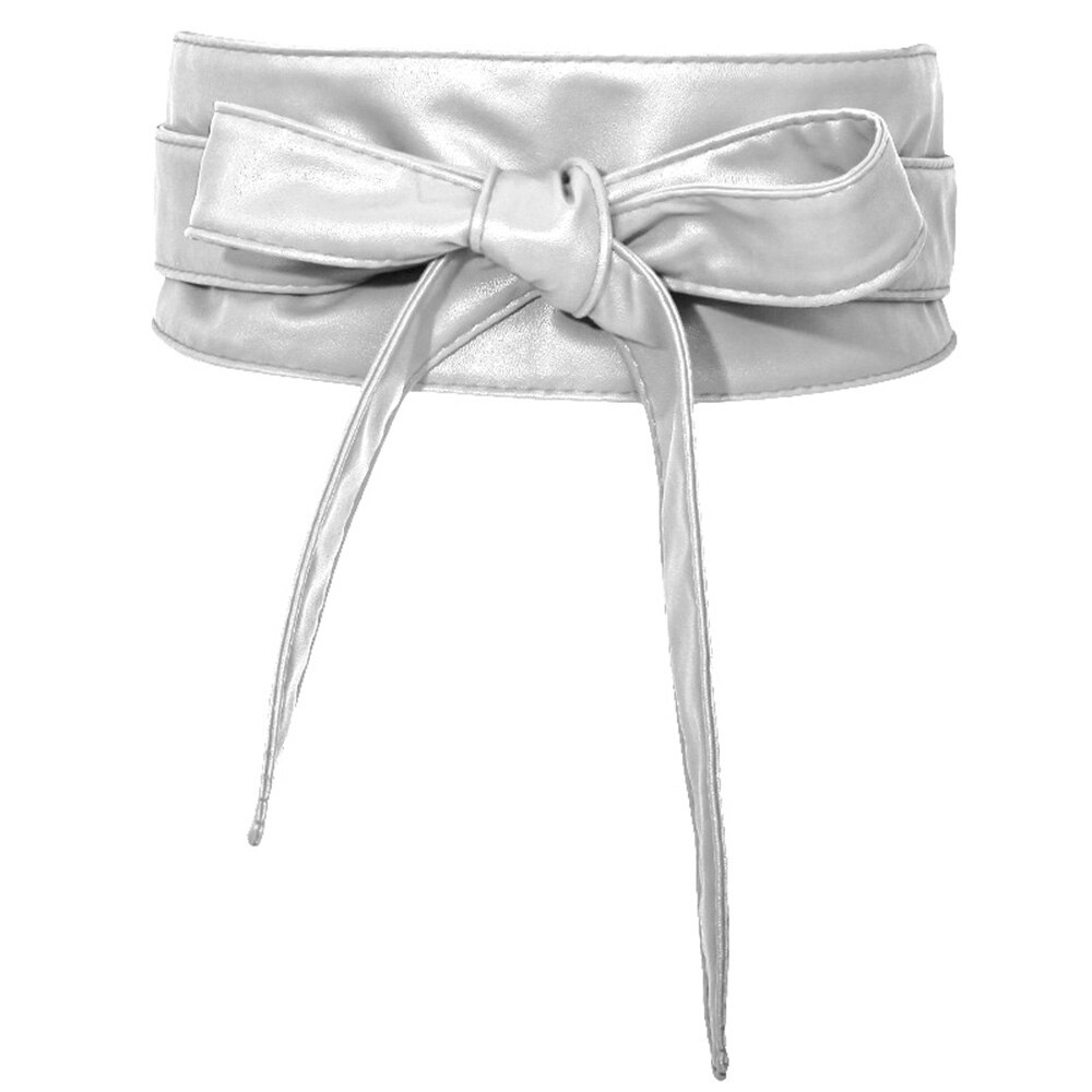 Riem Obi Stijl Taille Band PU Lederen Voor Vrouwen Wrap Rond Zachte temperament: Zilver