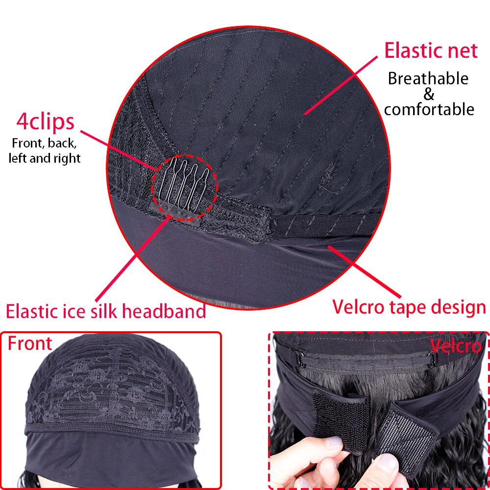 Synthetic Deep Wave Wigs with Head Wraps Short Bob Curly Headband Wigs for Black Women Kinky Curly Head Band Wig Peruca Cosplay