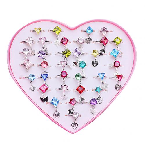 36 stk/sæt justerbare børn ringe smykker hjerte krystal åben fingerring til børn piger fødselsdag uden boks 4.7: Vedhæng
