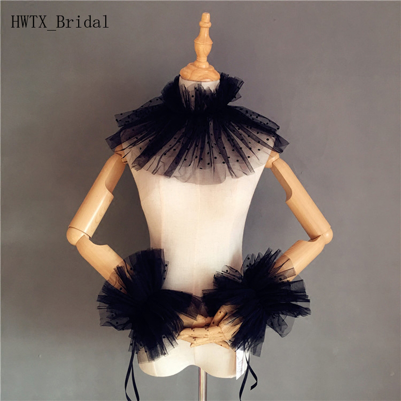Écharpe portefeuille noire rétro gothique pour femmes, robe blanche à col haut, veste châle en Tulle doux, cape boléro avec manches détachables,