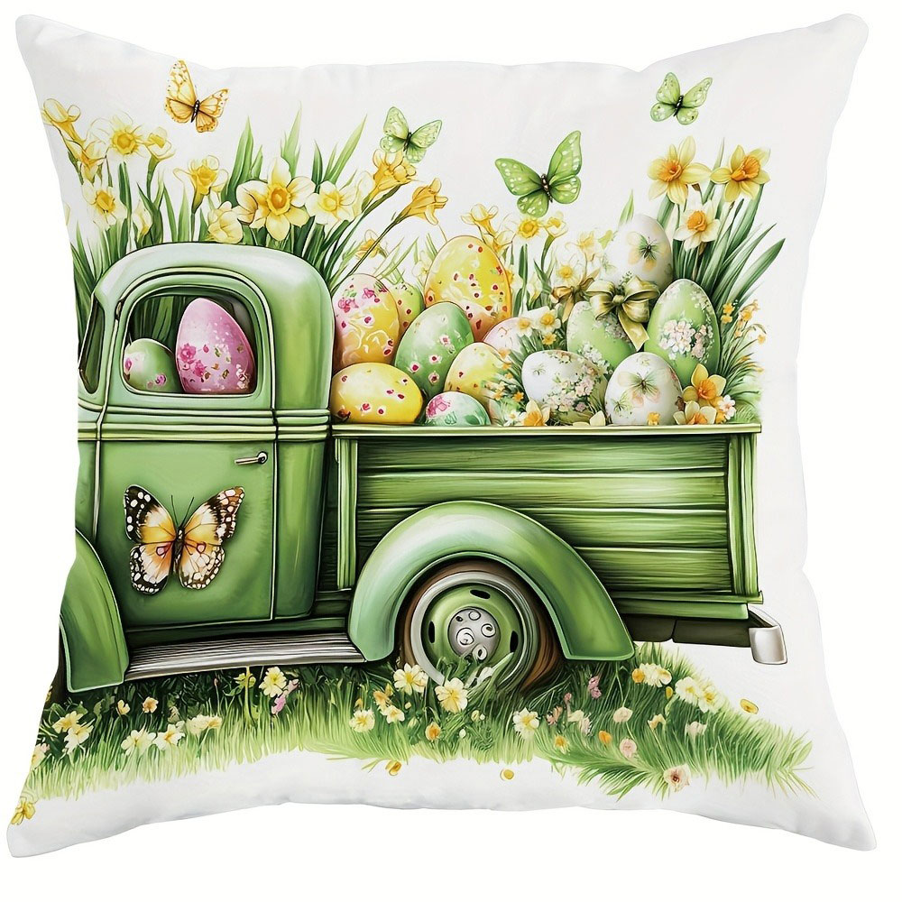 Patrón de Pascua decoración del hogar funda de almohada dormitorio sala de estar sofá decoración funda de cojín de poliéster con cremallera: S / Verde oliva
