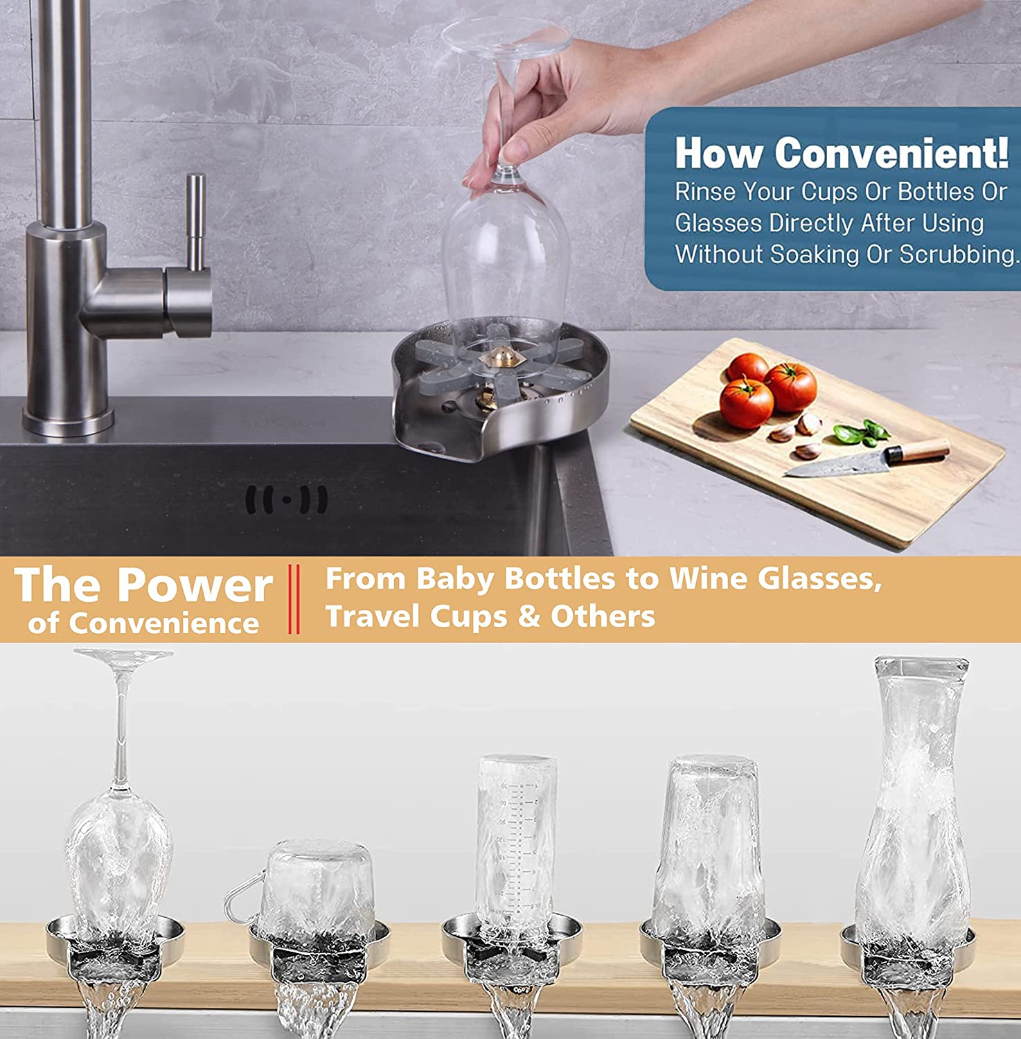 Bronze Kitchen Sink Glass Rinser, Faucet Cup Rinser for Kitchen Sinks,Bottle Washer, Kitchen Sink Accessories, Stainless Stee