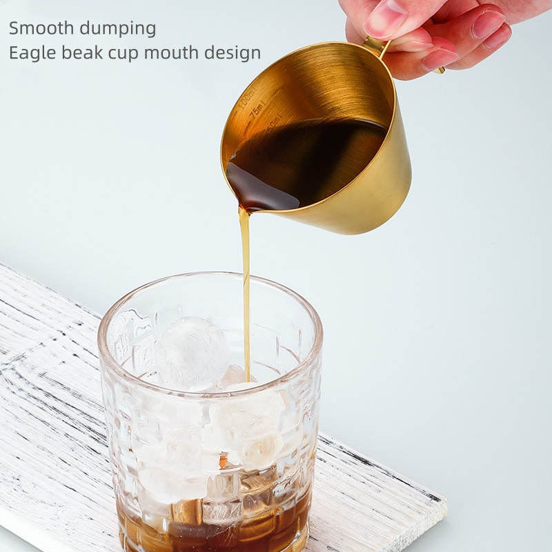 Copo de extração de café em aço inoxidável 304, com escala, colher pequena de leite, copo medidor de café expresso, ferramentas de cozinha