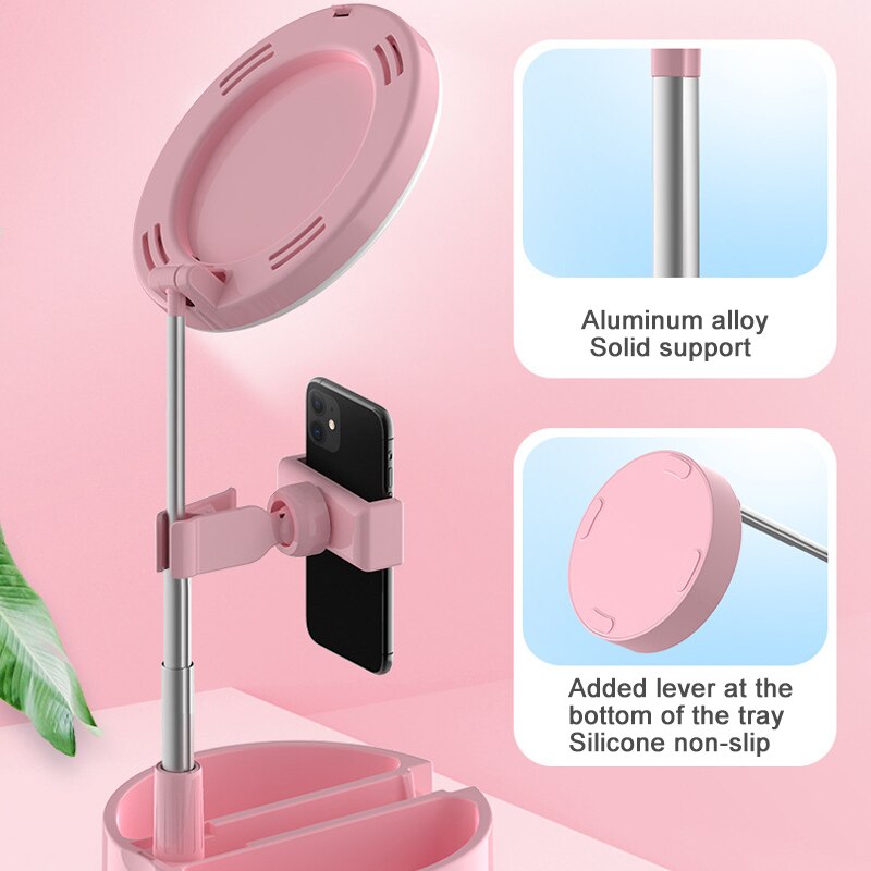 Foldable LED Mirror Makeup Mirror Desktop With LED Light Adjustable Bright Ring Light Selfie Lamp Live Photo Photography Studio