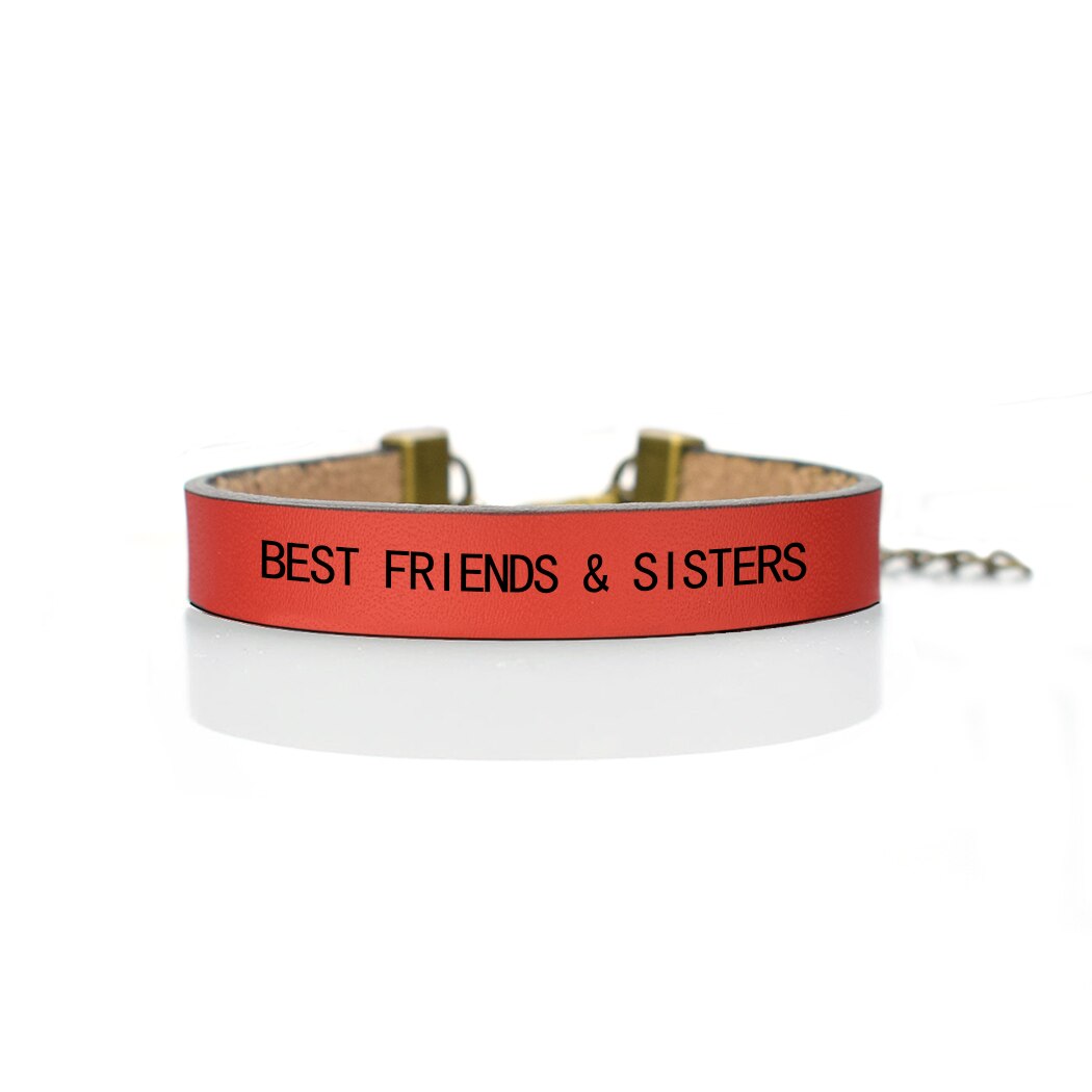 Bedste venner & søstre vintage læder indgraverede armbånd bff fødselsdag idé til hendes venskab til sjæl søster: Rød
