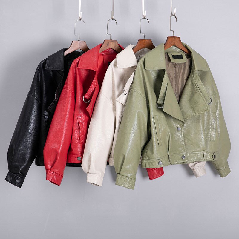 Oversized imitatieleren jas met knopen op de rug, dames motorjas, zwarte biker jaquetas couro casaco chaqueta damesjas