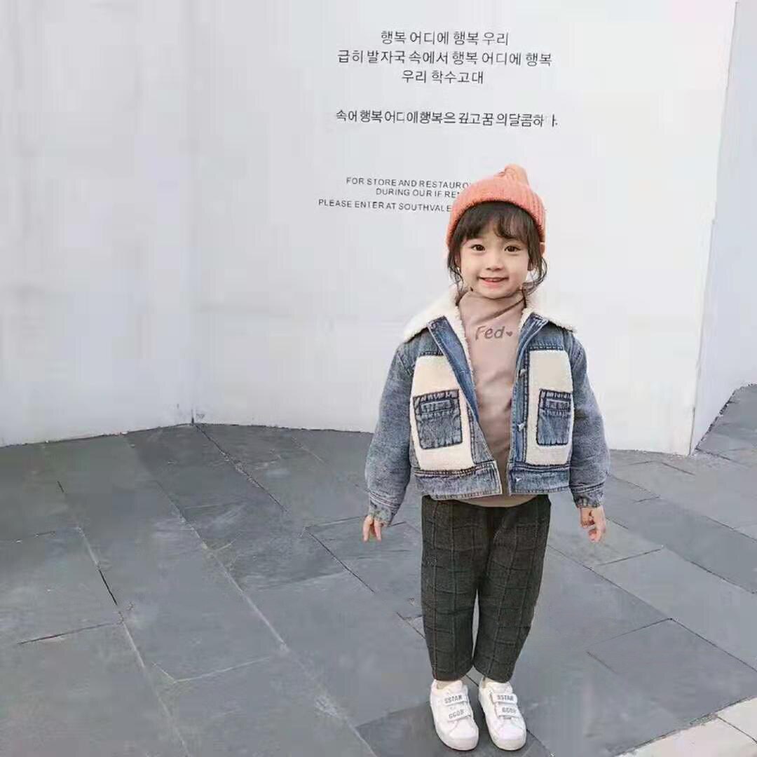 Niñas invierno nueva red coreana de bebé chaqueta de mezclilla roja más abrigo grueso de terciopelo Otoño e Invierno