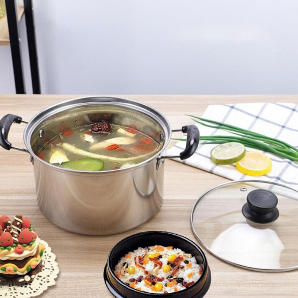 1pc Stainless Steel Soup Pot Multifunctional Pot Practical Pot with Glass Lid