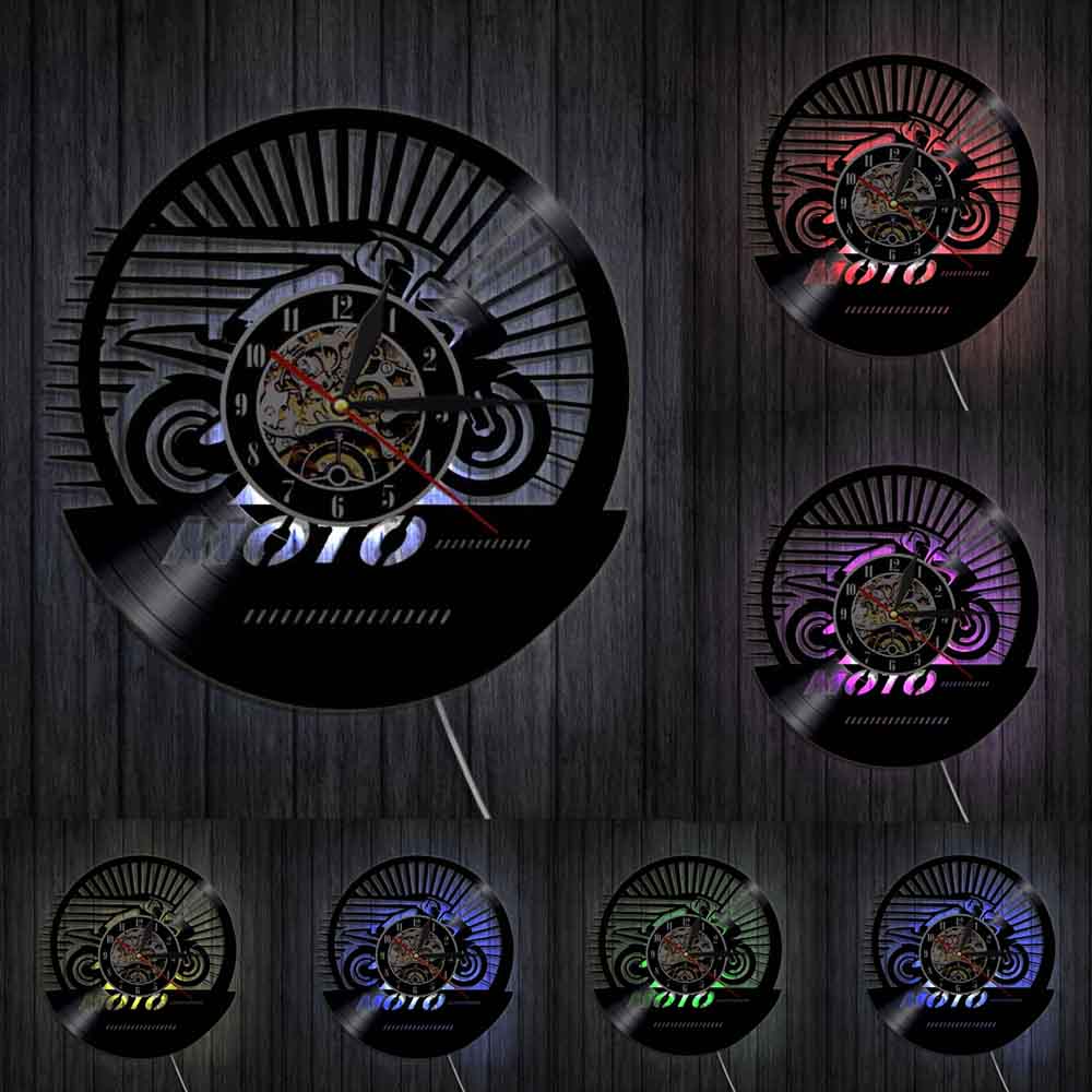 Motobiker Moto-Cross Vinyl aufzeichnen Wanduhr Jahrgang Motorrad Geschwindigkeit Rennfahrer Wanduhr Motorradfahrer Dekorative Zauberstab Uhr
