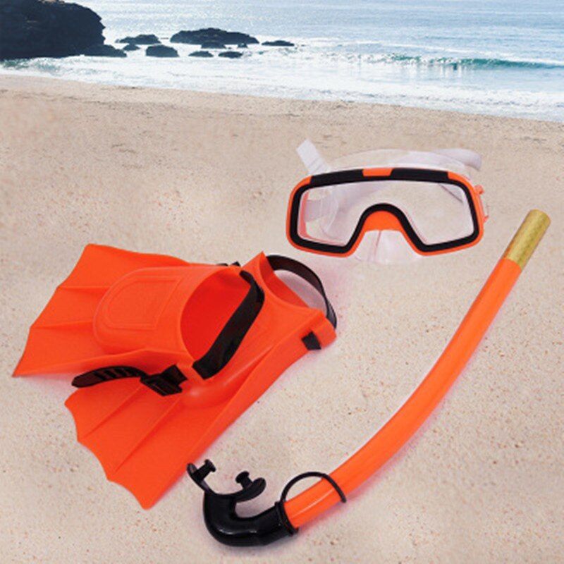 3 unidades de equipo de buceo, máscara de buceo de silicona, máscaras de submarinismo submarinas de buceo para niños, juego de aletas de buceo,: orange / S / M