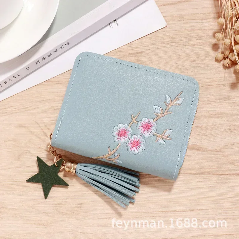 Women Small Coin Wallet Ladies Mini Tassel Wallet Cute Girl Short Purse Bags Zipper Lovely Leather Coin Purse Lady Hand Wallet: DEEP BLUE