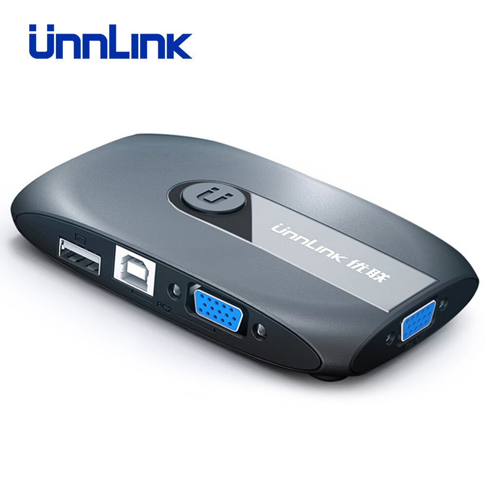 Unnlink-Selector de caja de interruptor KVM VGA 2X1, con extensor, 2 puertos, USB 2,0, compartir Monitor, teclado de ratón para 2 ordenadores Portátiles y PC