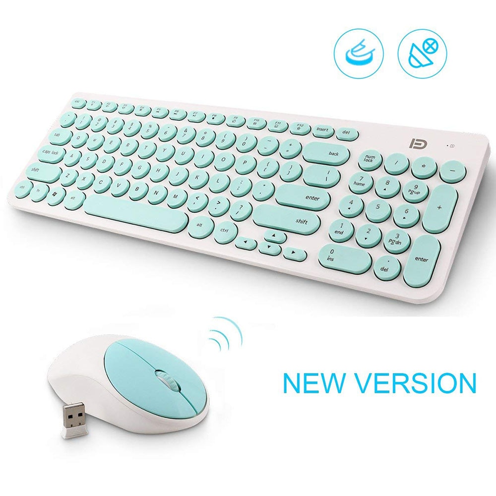 Stille trådløst tastatur mus combo 2.4 ghz trådløst sødt rundt nøglesæt smart strømbesparende hviske til bærbar computer, computer og mac: Grøn