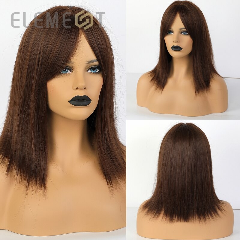 Element Kurze Gerade Synthetische Braun Nette Bob Perücken mit Pony Hitze Beständig Perücken für Weiß/Schwarz Frauen Party oder täglichen Verschleiß