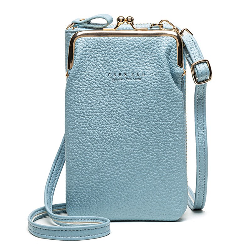 Phone Bag PU Leather Large Capacity Travel Portable Shoulder Bag Brand Ladies Crossbody Bag Messenger Bag: Blue