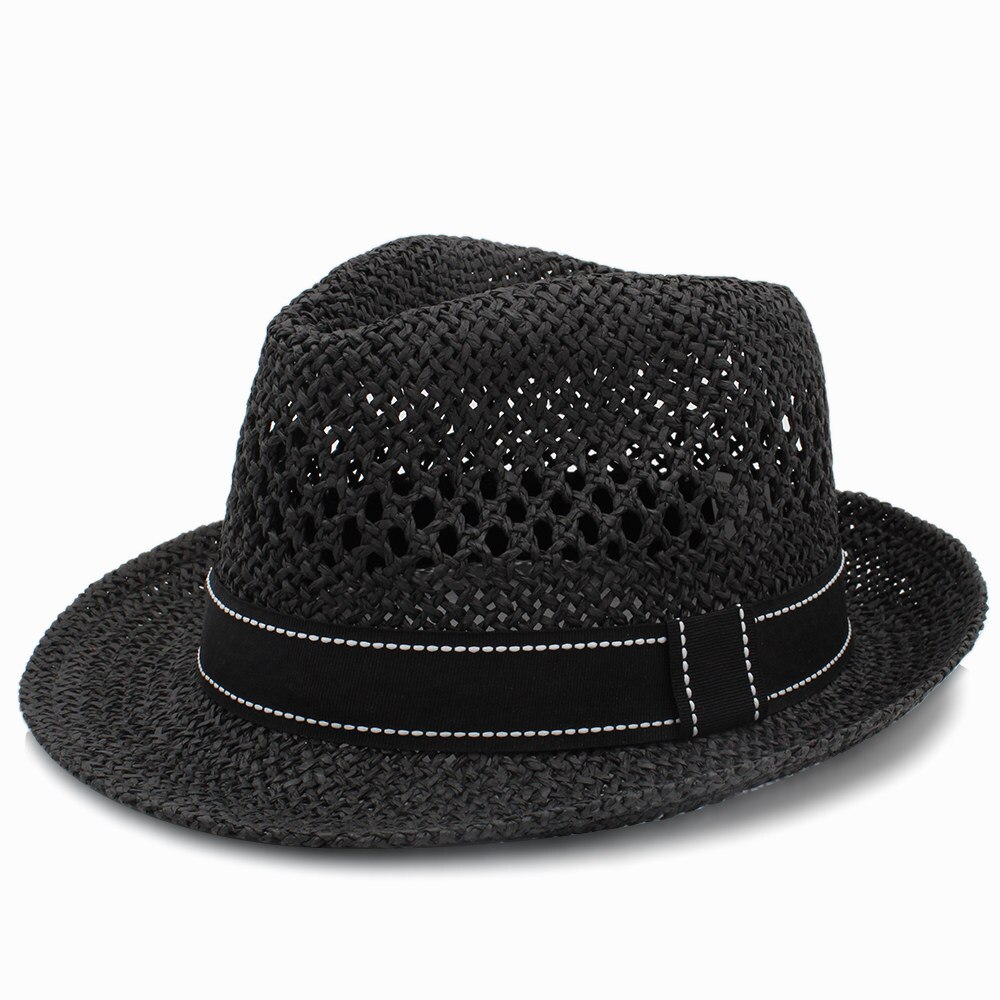 Sommer kvinder mænd halm sol hat med håndvævet panama hat til strand sunbonnet jazz båd hat størrelse 56-58cm