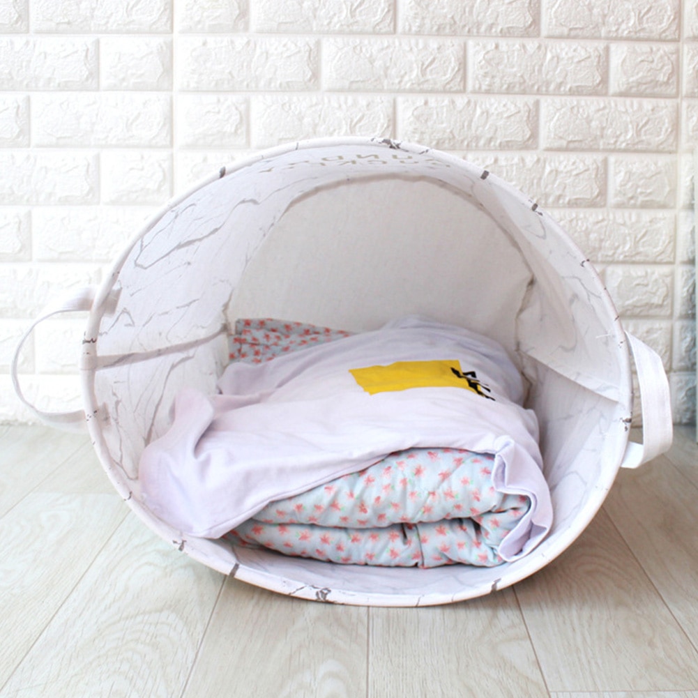 With Handle Home Washing Clothes Storage Lightweight Foldable Portable Large Capacity Cotton Linen Marbling Laundry Basket