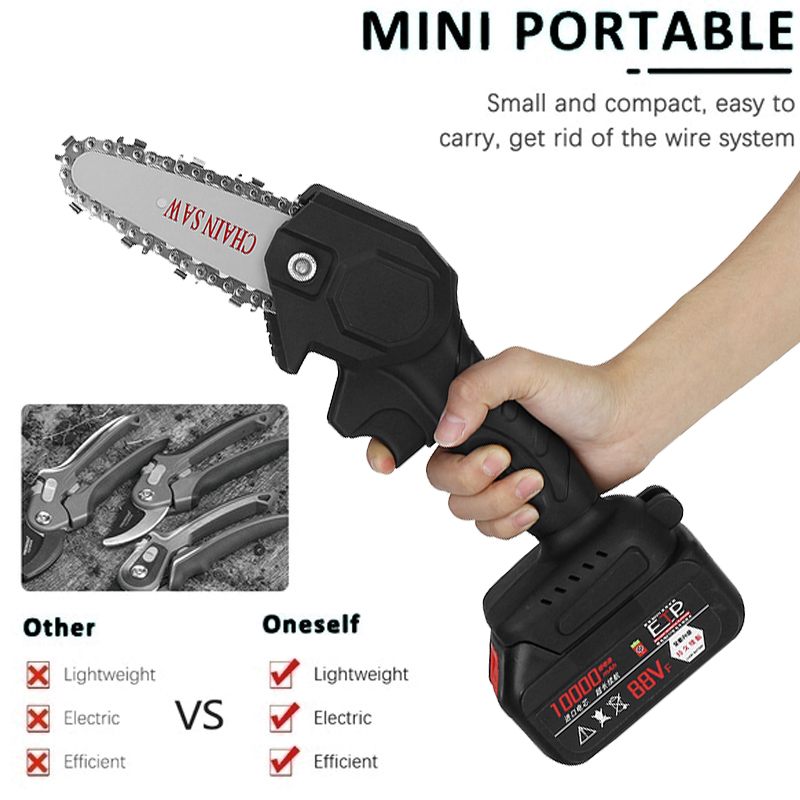 88V 800W Electric Chain Saw Cordless Electric Chainsaws Pruning Tool One-handed Garden Tool Rechargeable Woodworking Tool