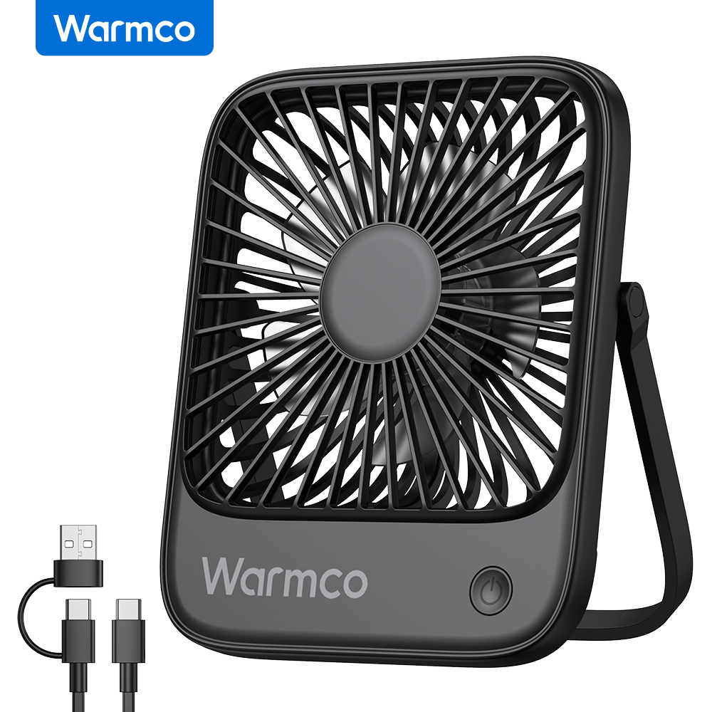 Warmco mini usb-bordventilatorer bærbar usb-c skrivebordskøleventilator 3- hastigheder justerbar 180 ° rotation stille lille personlig ventilator til hjemmet: Sort