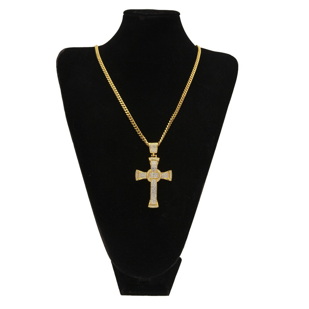 Hip Hop AAA Cubic Zircon Ice Cross Pendant Men's Rap Street Dance Necklace Jewelry