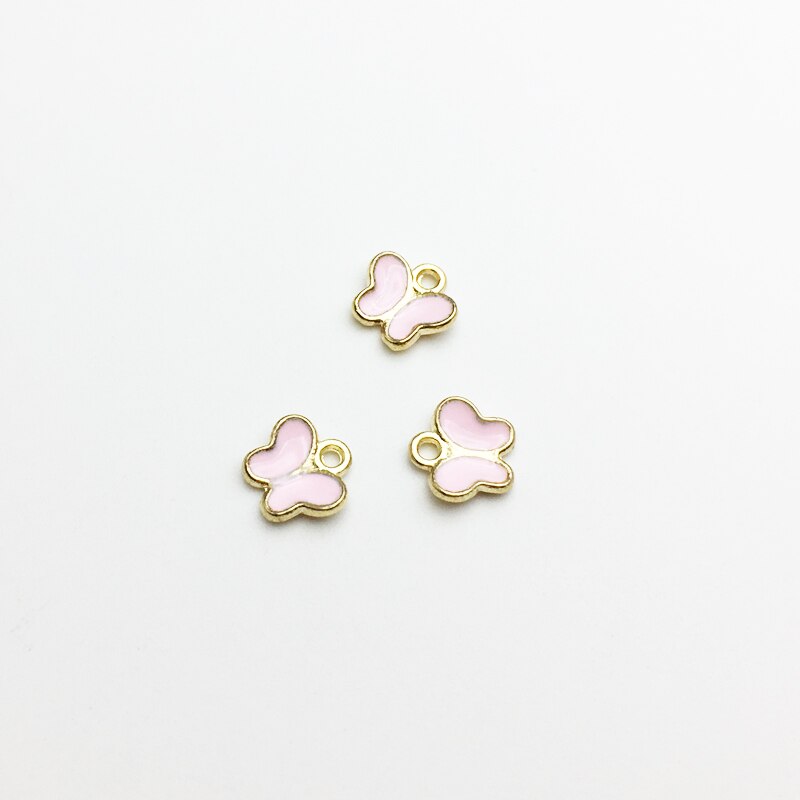 50 PC Little Cute Butterfly Shape Charm DIY Jewelry Bracelet Necklace Pendant Charms Gold Tone Enamel Floating Charm: Pink