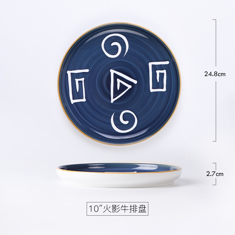 Serving Plate Dinner dish Underglaze Color Tableware Dish Steak Flat Plate Breakfast Plate Hand-painted Ceramic: 10 INCH D