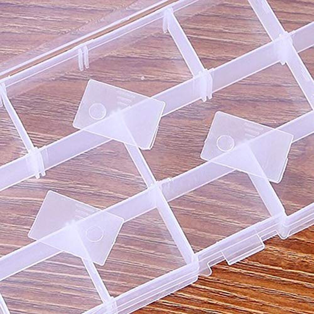 XRHYY Transparent Plastic Grid Box Storage Organizer for Display Collection with Adjustable Dividers - 15 Grids - 6.9"x4"x0.9"