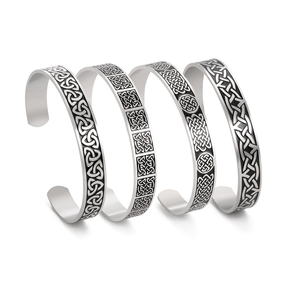 Bracciale rigido vichingo Triquetra per uomo ragazzo in acciaio inossidabile buona fortuna nodo celtico amuleto Vintage ▾ nodi irlandesi braccialetto gioielli regalo