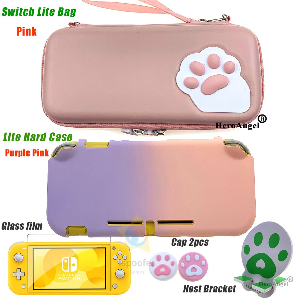 Cute Cat Claw Portable Travel Carrying Case for NS Nitendo Switch / Switch Lite Mini Console Protective case Storage Bag Accesso: Lite Pink 5IN1